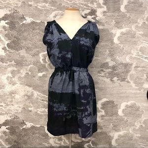 Aqua Sleeveless Watercolor Blue Black Dress - XS